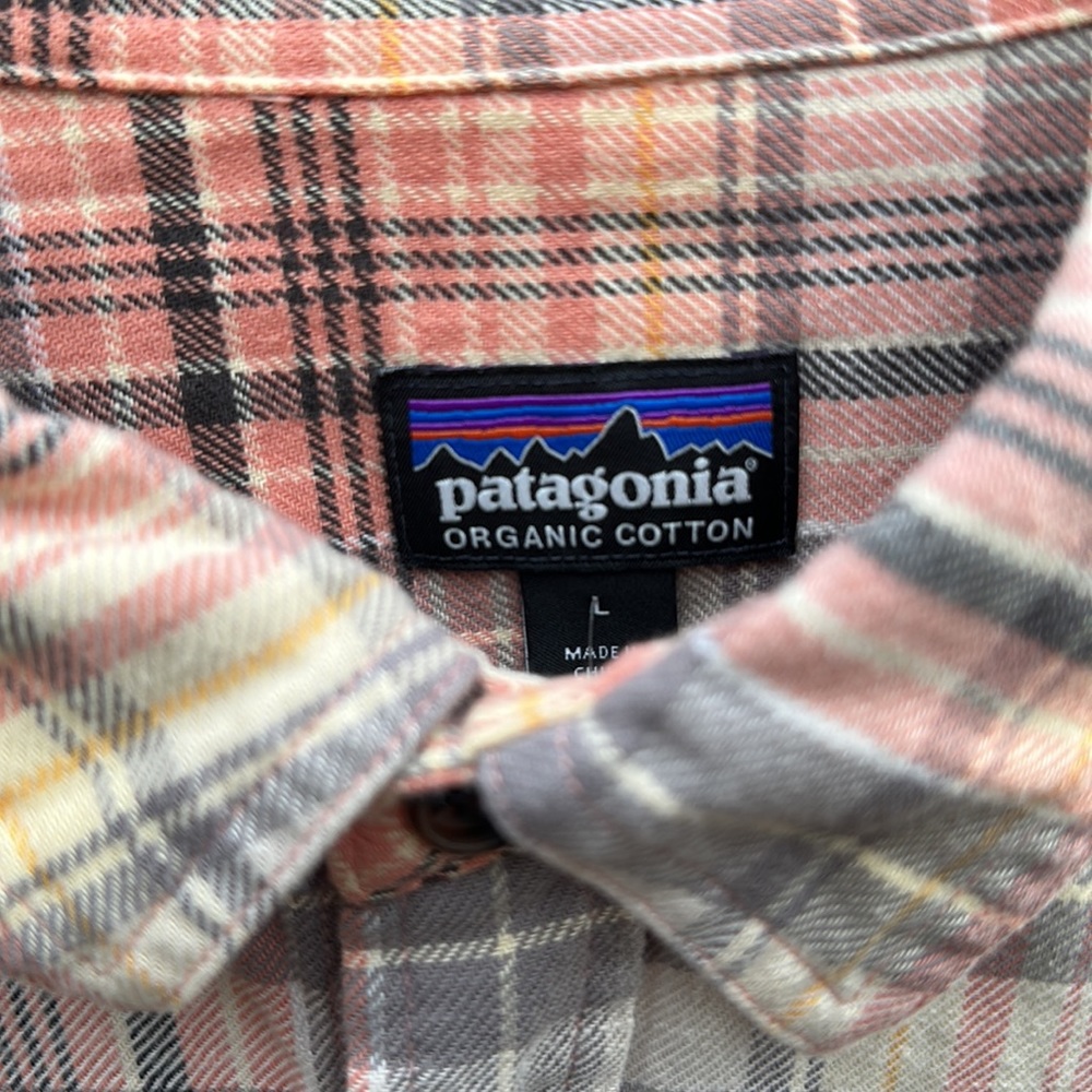 Patagonia Haywood flannel organic cotton button down peach purple grey Lrg - Picture 2 of 8